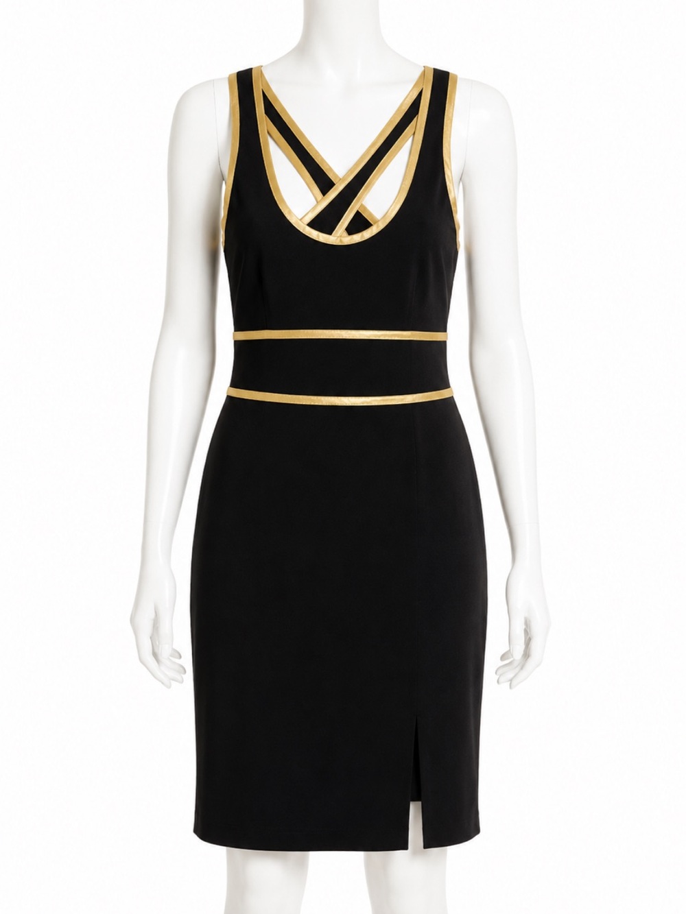 Adrianna Papell Black Mini Dress with Gold Trim
